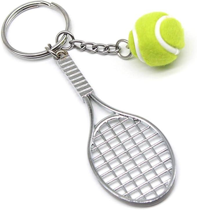Mini Metal Racket Ball Tennis Keychain