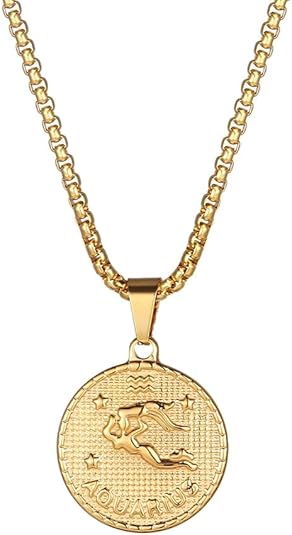 Constellation Zodiac Signs Pendant with Chain - Gold unisex