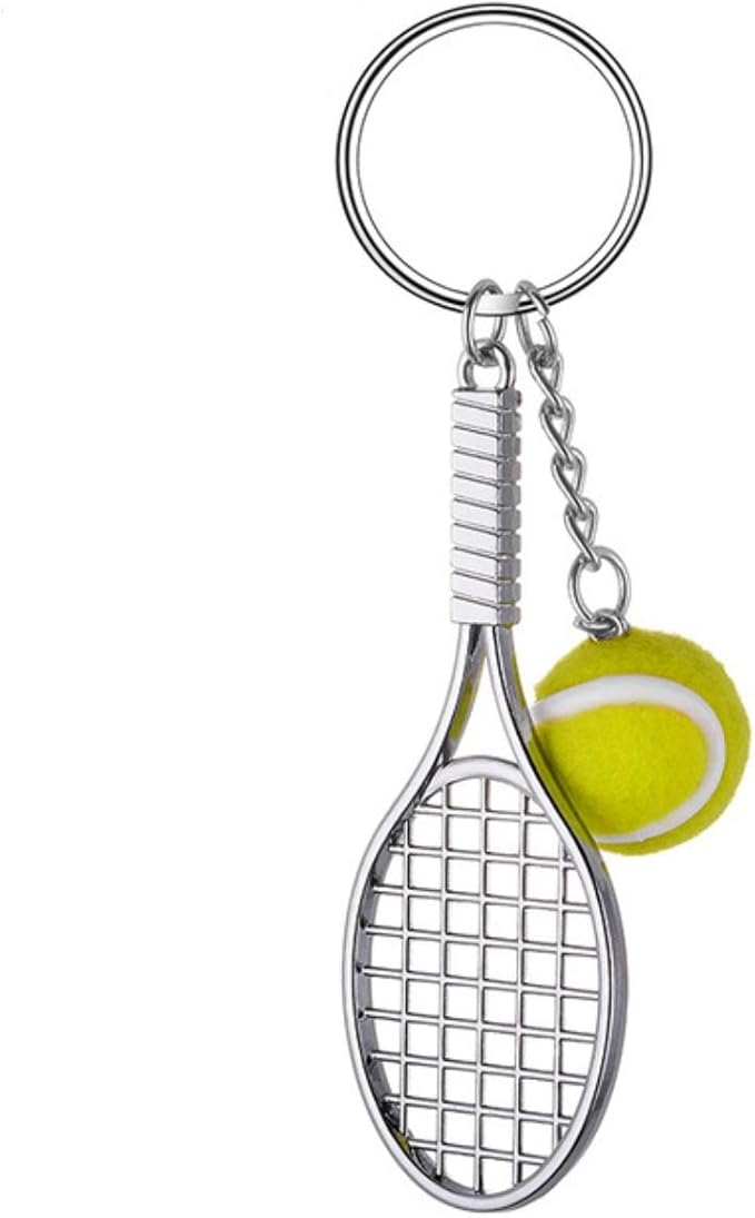 Mini Metal Racket Ball Tennis Keychain