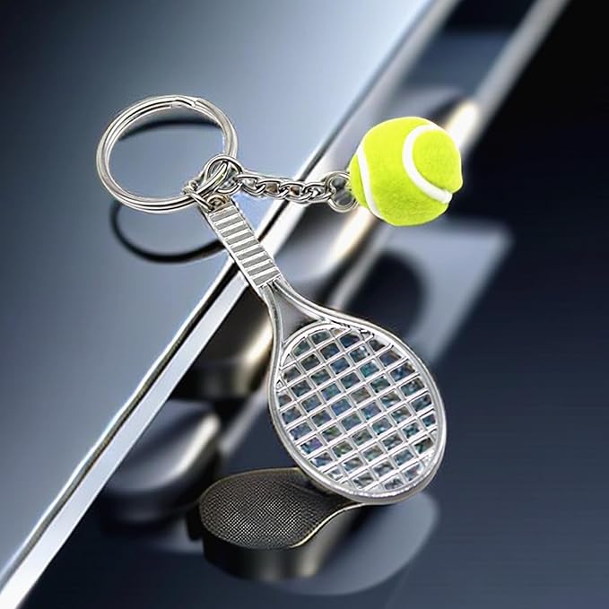 Mini Metal Racket Ball Tennis Keychain