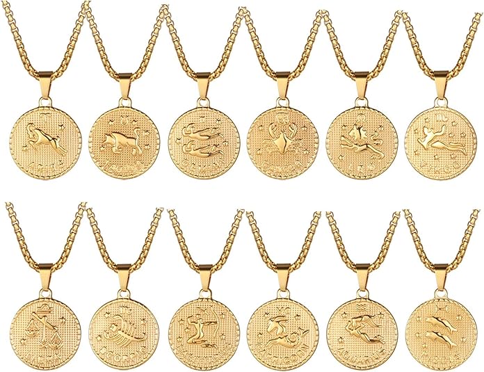 Constellation Zodiac Signs Pendant with Chain - Gold unisex